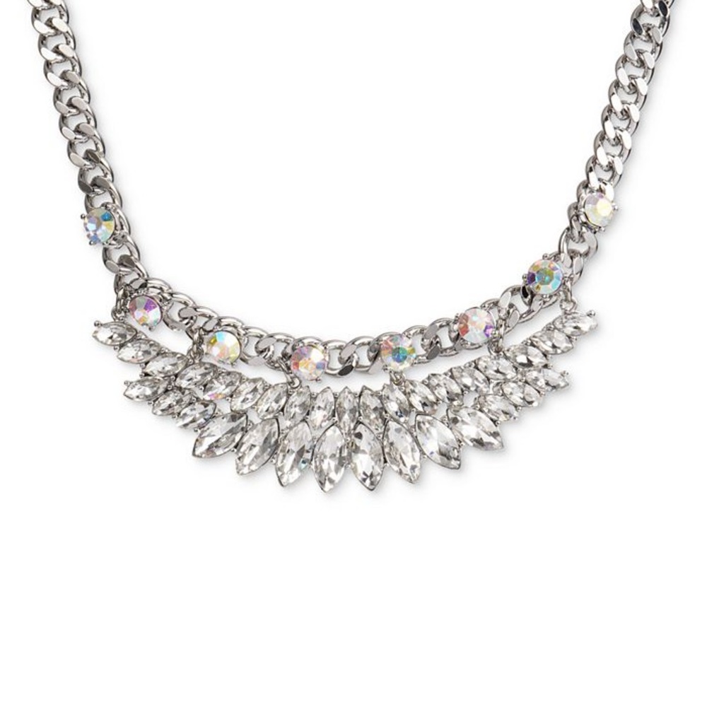 INC Silver-Tone Crystal & Stone Chain-Link Statement Necklace